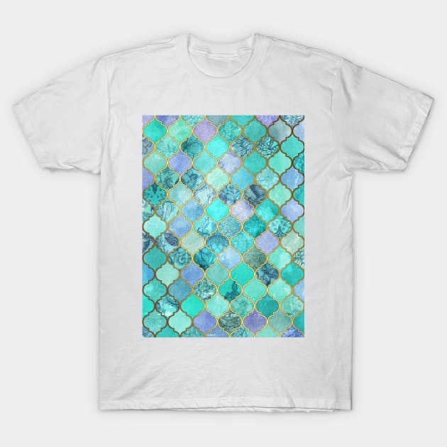 Cool Jade & Icy Mint Decorative Moroccan Tile Pattern T-Shirt by micklyn